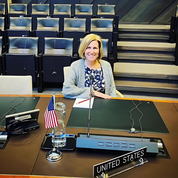 Michelle Letcher smiles at NATO